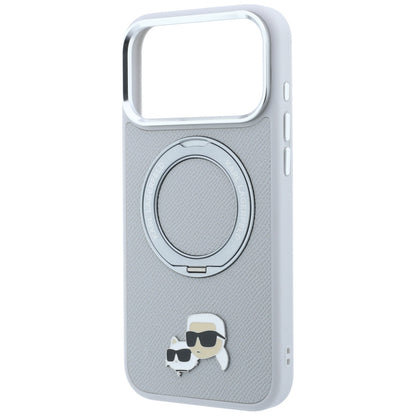 MagSafe-kuori Apple iPhone 18 Pro Max / 17 Pro Max -puhelimelle, Karl Lagerfeld, Ring Stand 360 Karl & Choupette Pin, harmaa