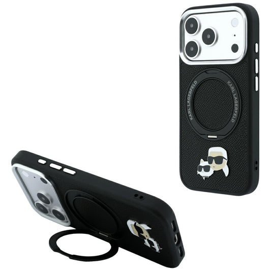 MagSafe-kuori Apple iPhone 18 Pro Max / 17 Pro Max, Karl Lagerfeld, Ring Stand 360 Karl & Choupette -pinssi, Musta