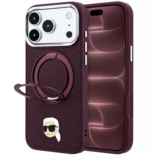 MagSafe-kuori Apple iPhone 18 Pro Max / 17 Pro Max, Karl Lagerfeld, Ring Stand 360 Karl Pin, Viininpunainen