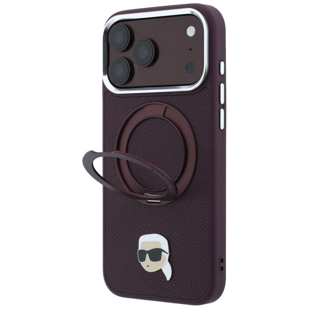 MagSafe Case for Apple iPhone 18 Pro Max / 17 Pro Max, Karl Lagerfeld, Ring Stand 360 Karl Pin, Burgundy