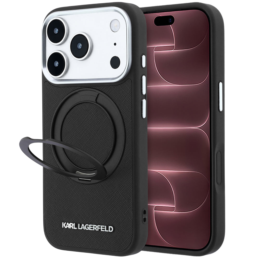 MagSafe-kuori Apple iPhone 18 Pro Max / 17 Pro Max, Karl Lagerfeld, Ring Stand 360 Saffiano, Musta