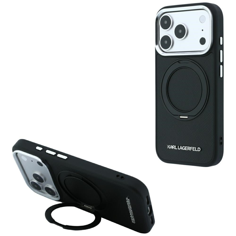 MagSafe-kuori Apple iPhone 18 Pro Max / 17 Pro Max, Karl Lagerfeld, Ring Stand 360 Saffiano, Musta