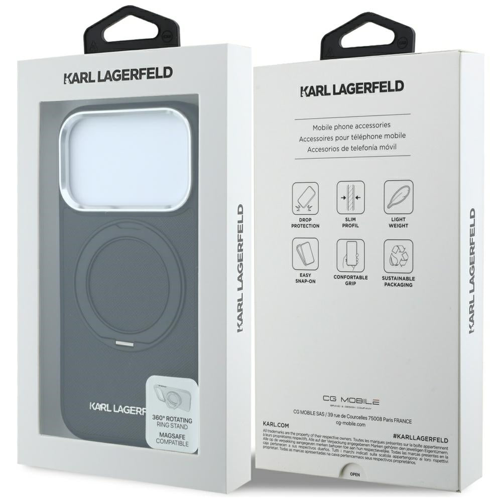 MagSafe-kuori Apple iPhone 18 Pro Max / 17 Pro Max, Karl Lagerfeld, Ring Stand 360 Saffiano, Musta