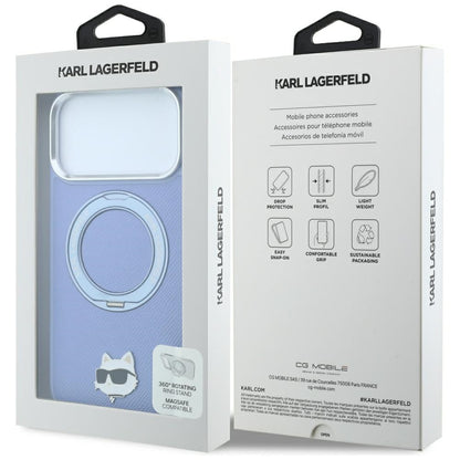 MagSafe-kuori Apple iPhone 18 Pro Max / 17 Pro Max, Karl Lagerfeld, Saffiano Ring Stand 360 Choupette Pin, Bleu