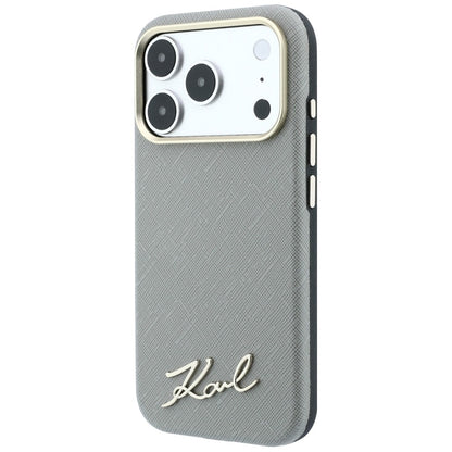 MagSafe Case for Apple iPhone 18 Pro Max / 17 Pro Max, Karl Lagerfeld, Saffiano Small Script Metal Logo, Beige