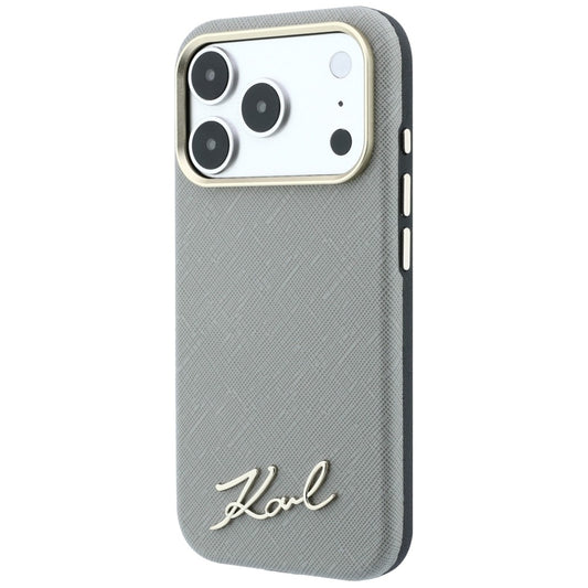 MagSafe Case for Apple iPhone 18 Pro Max / 17 Pro Max, Karl Lagerfeld, Saffiano Small Script Metal Logo, Beige