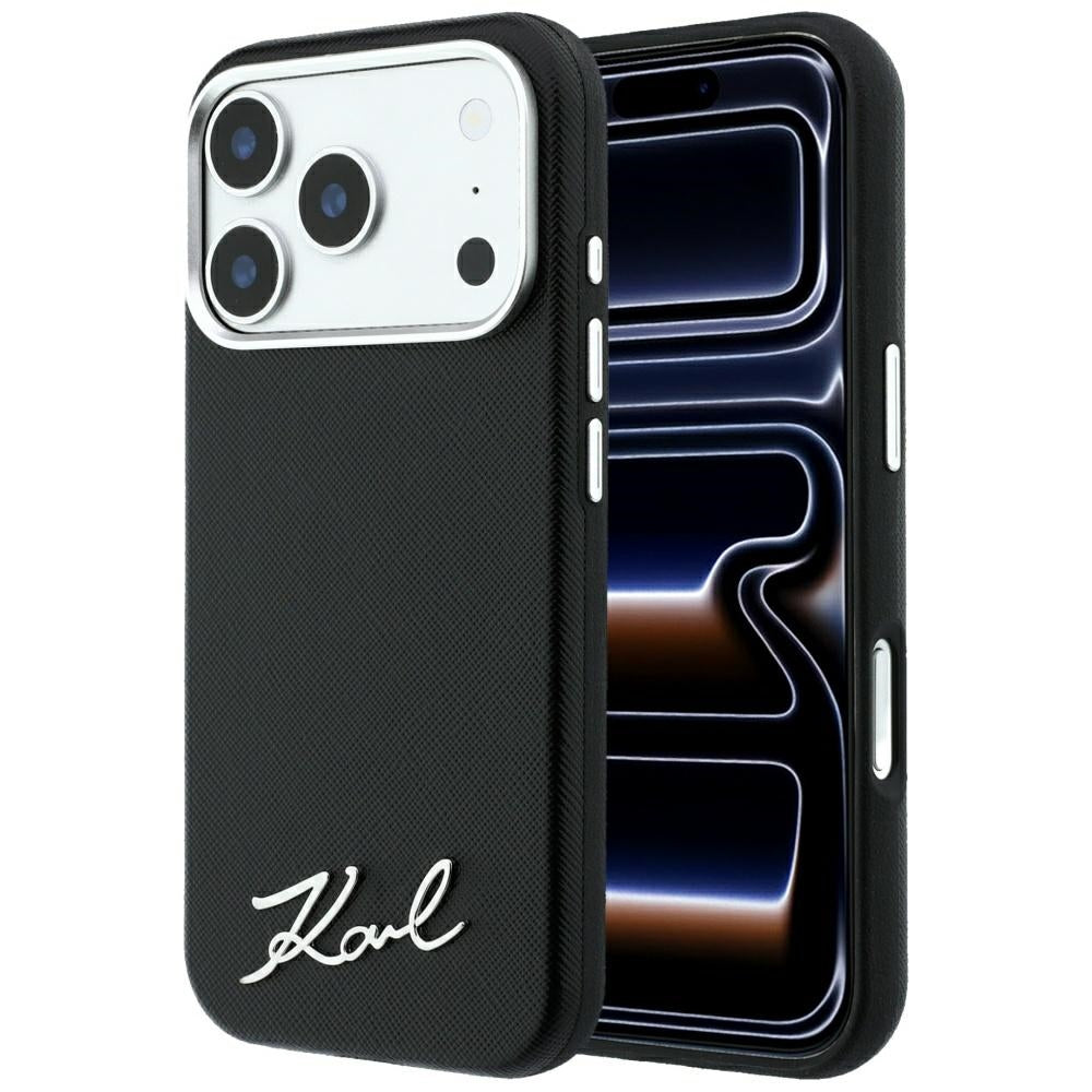 MagSafe-kuori Apple iPhone 18 Pro Max / 17 Pro Max, Karl Lagerfeld, Saffiano Small Script Metal Logo, Musta