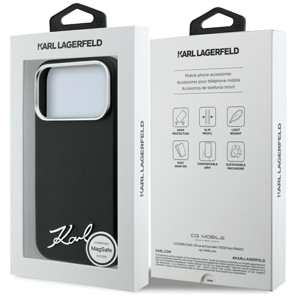 MagSafe-kuori Apple iPhone 18 Pro Max / 17 Pro Max, Karl Lagerfeld, Saffiano Small Script Metal Logo, Musta