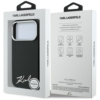 MagSafe-kuori Apple iPhone 18 Pro Max / 17 Pro Max, Karl Lagerfeld, Saffiano Small Script Metal Logo, Musta