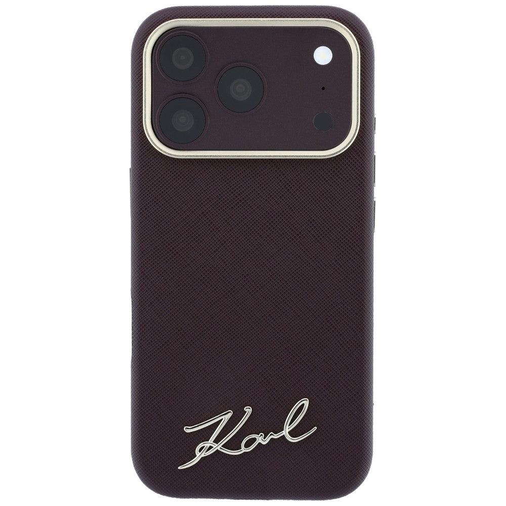 MagSafe Case for Apple iPhone 18 Pro Max / 17 Pro Max, Karl Lagerfeld, Saffiano Small Script Metal Logo, Burgundy
