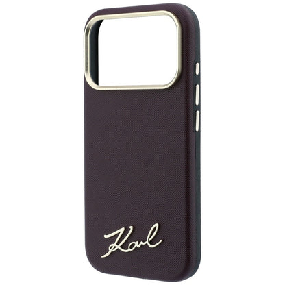 MagSafe Case for Apple iPhone 18 Pro Max / 17 Pro Max, Karl Lagerfeld, Saffiano Small Script Metal Logo, Burgundy