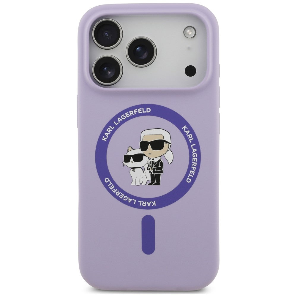 MagSafe-kuori Apple iPhone 18 Pro Max / 17 Pro Max -puhelimelle, Karl Lagerfeld, Silicone Ring Karl & Choupette, violetti