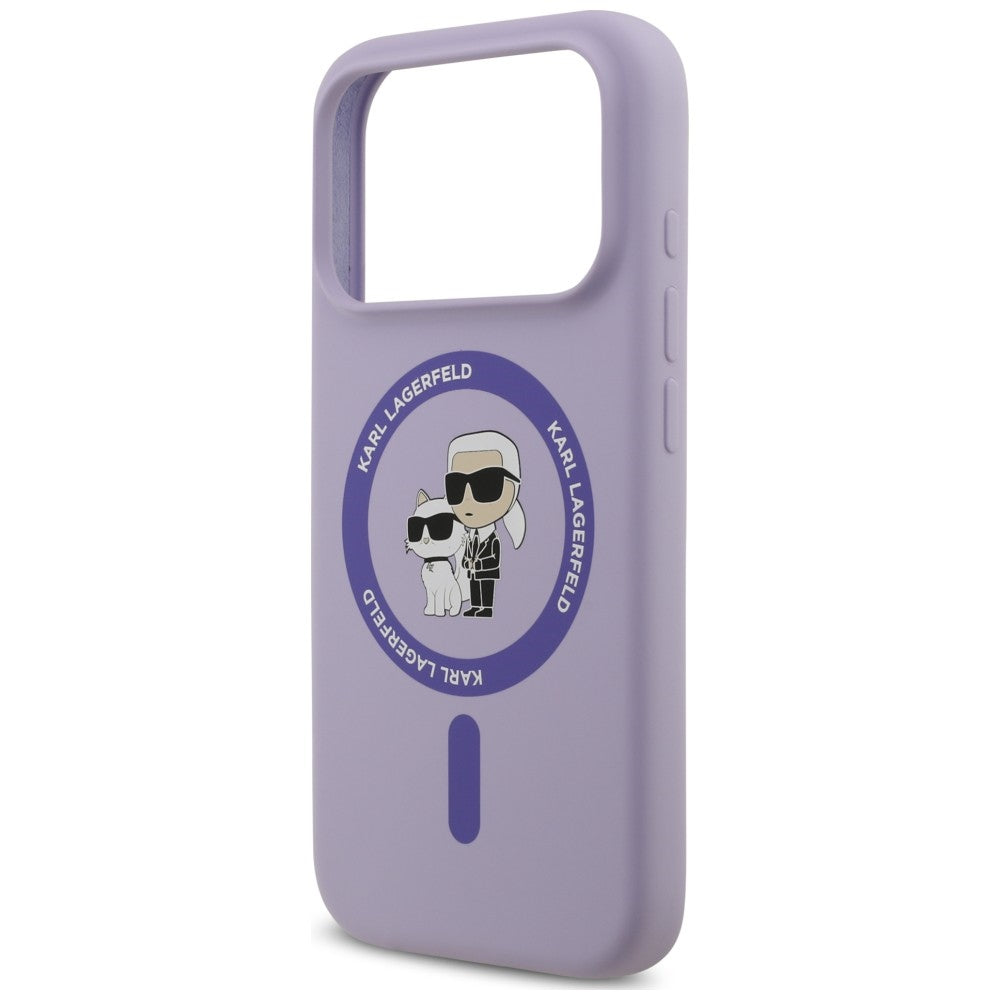 MagSafe-kuori Apple iPhone 18 Pro Max / 17 Pro Max -puhelimelle, Karl Lagerfeld, Silicone Ring Karl & Choupette, violetti