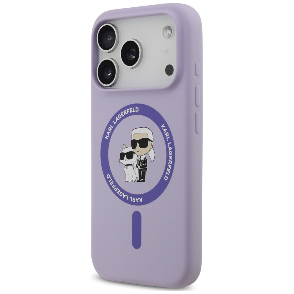 MagSafe-kuori Apple iPhone 18 Pro Max / 17 Pro Max -puhelimelle, Karl Lagerfeld, Silicone Ring Karl & Choupette, violetti
