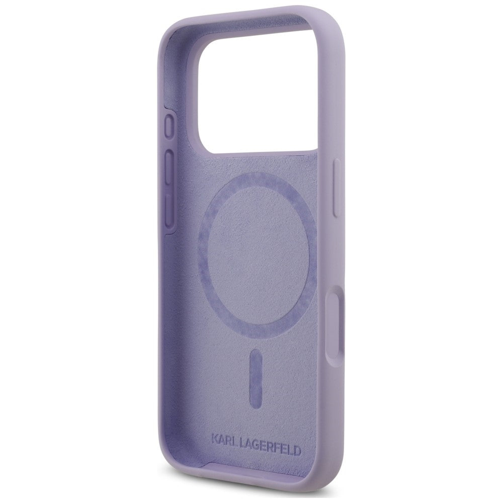MagSafe-kuori Apple iPhone 18 Pro Max / 17 Pro Max -puhelimelle, Karl Lagerfeld, Silicone Ring Karl & Choupette, violetti
