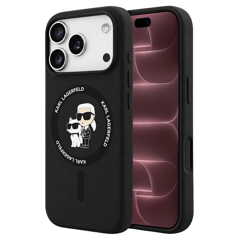 MagSafe-kuori Apple iPhone 18 Pro Max / 17 Pro Max -puhelimelle, Karl Lagerfeld, Silicone Ring Karl & Choupette, musta