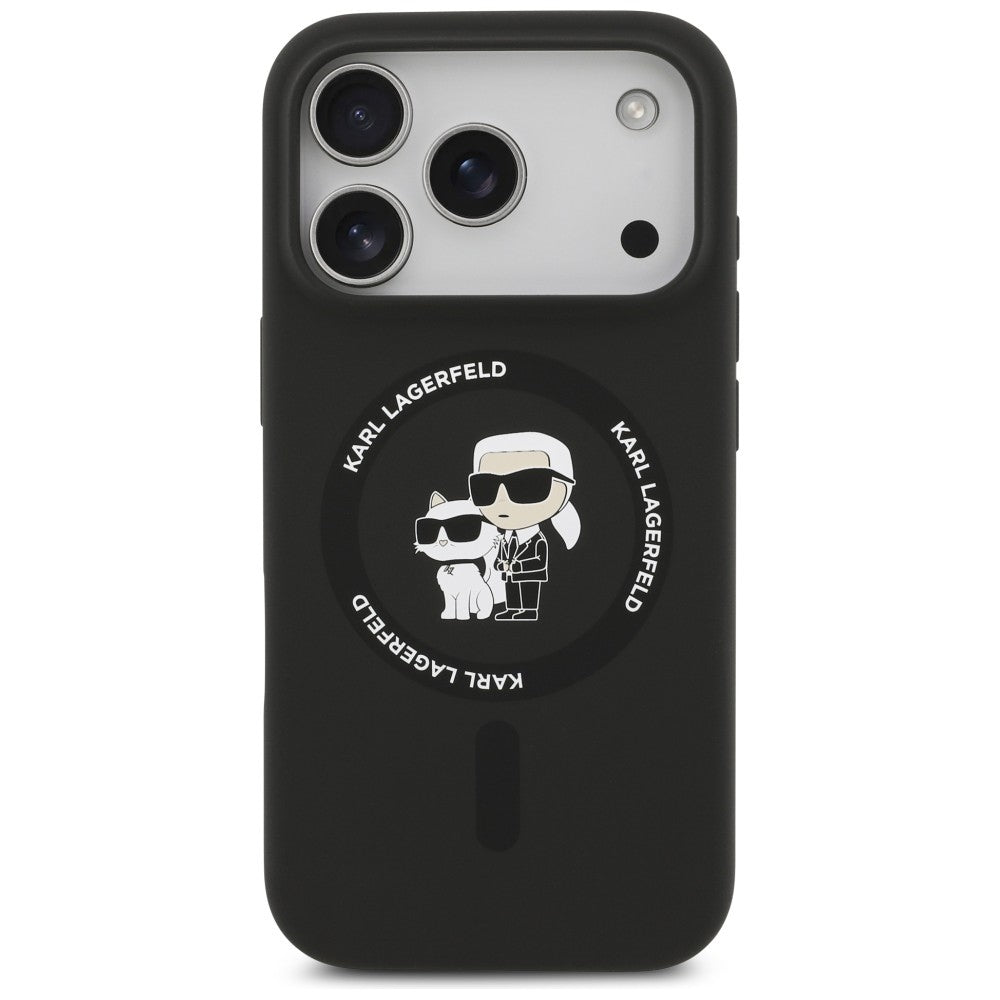 MagSafe-kuori Apple iPhone 18 Pro Max / 17 Pro Max -puhelimelle, Karl Lagerfeld, Silicone Ring Karl & Choupette, musta