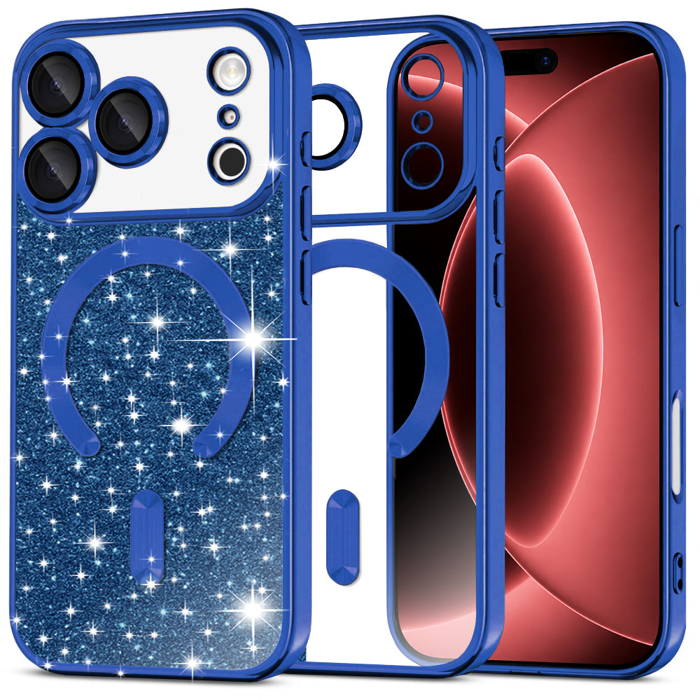 MagSafe-kuori Apple iPhone 18 Pro Max / 17 Pro Max, Techsuit, Luxury Glitter, Tummansininen