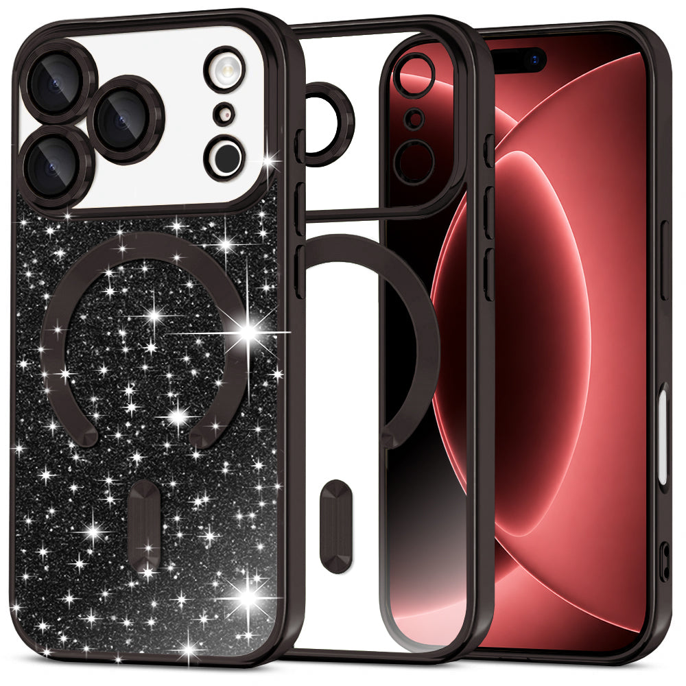 MagSafe-kuori Apple iPhone 18 Pro Max / 17 Pro Max, Techsuit, Luxury Glitter, Musta