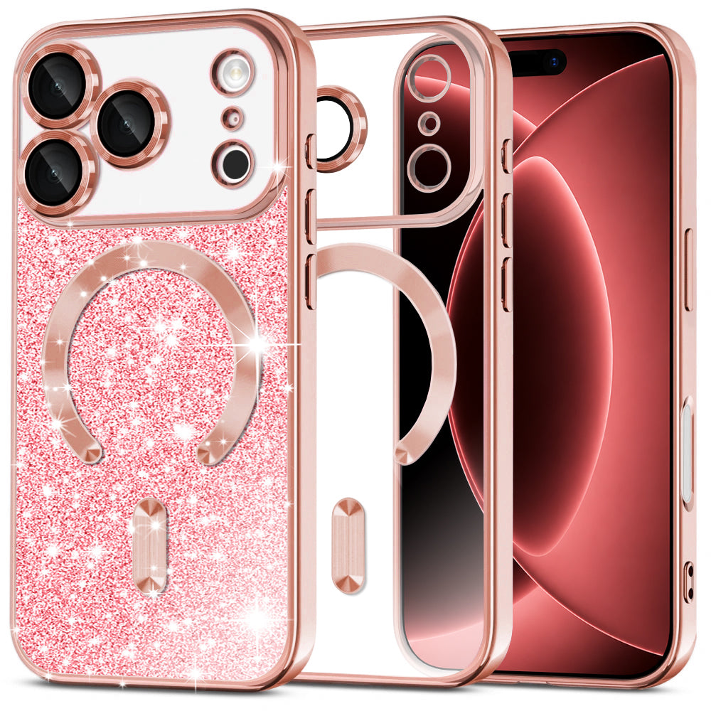 MagSafe-kuori Apple iPhone 18 Pro Max / 17 Pro Max, Techsuit, Luxury Glitter, Vaaleanpunainen Kulta