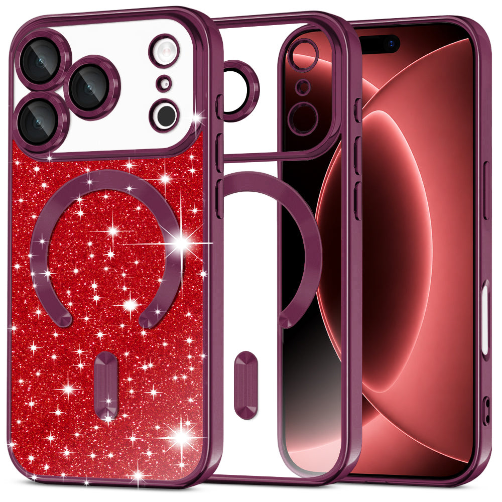 MagSafe-kuori Apple iPhone 18 Pro Max / 17 Pro Max, Techsuit, Luxury Glitter, Tummanpunainen