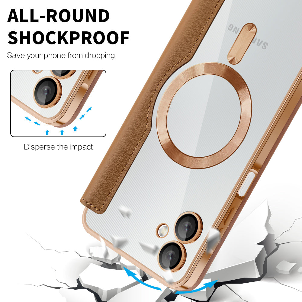MagSafe-kuori Samsung Galaxy A06 A065:lle, Techsuit, SmartMag Book, Ruskea