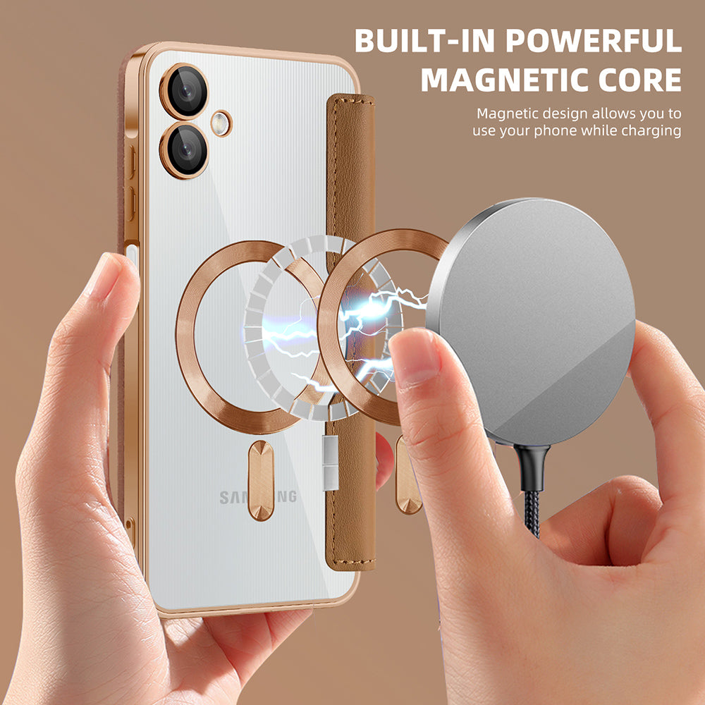 MagSafe-kuori Samsung Galaxy A06 A065:lle, Techsuit, SmartMag Book, Ruskea