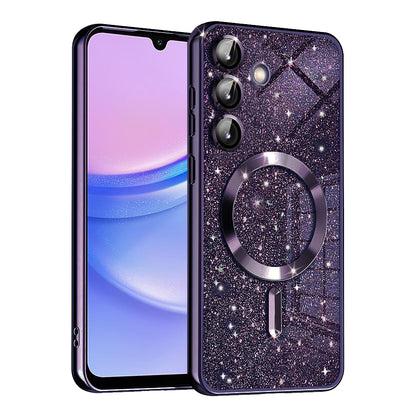 MagSafe-kuori Samsung Galaxy A15 5G A156 / A15 A155:lle, Techsuit, Luxury Glitter, Tummanvioletti