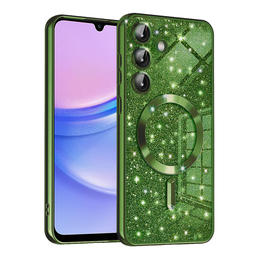 MagSafe-kuori Samsung Galaxy A15 5G A156 / A15 A155:lle, Techsuit, Luxury Glitter, Tummanvihreä