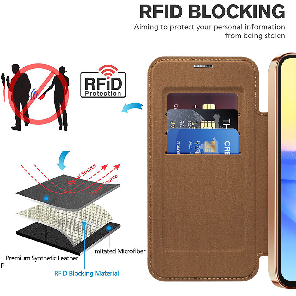 MagSafe-kuori Samsung Galaxy A15 5G A156 / A15 A155:lle, Techsuit, SmartMag Book, Ruskea