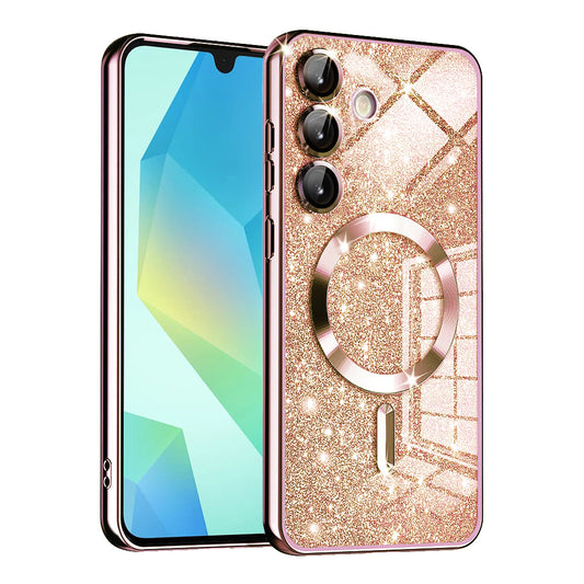 MagSafe-kuori Samsung Galaxy A16 5G A166 / A16 4G A165:lle, Techsuit, Luxury Glitter, Vaaleanpunainen Kulta