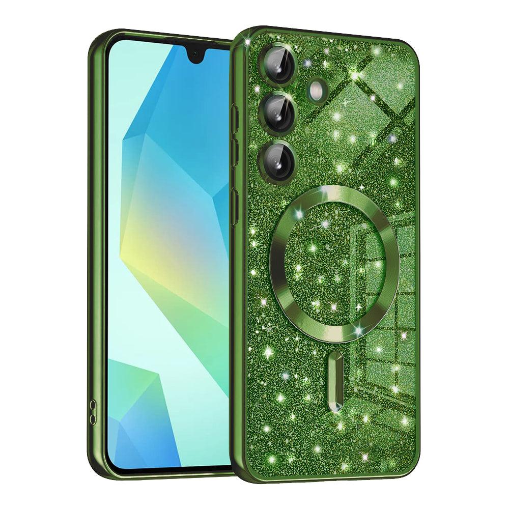 MagSafe-kuori Samsung Galaxy A16 5G A166 / A16 4G A165:lle, Techsuit, Luxury Glitter, Tummanvihreä