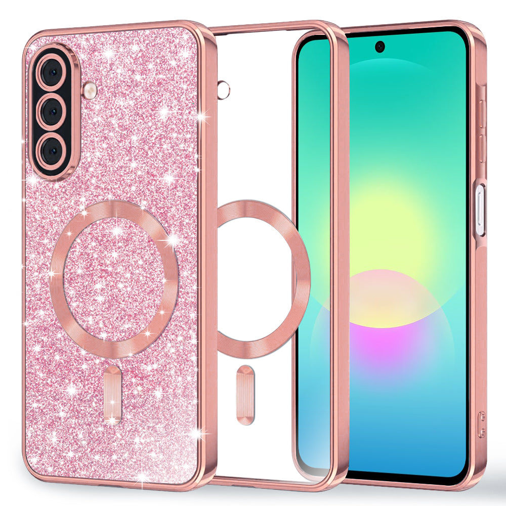MagSafe-kuori Samsung Galaxy A27 5G:lle, Techsuit, Luxury Glitter, Vaaleanpunainen Kulta