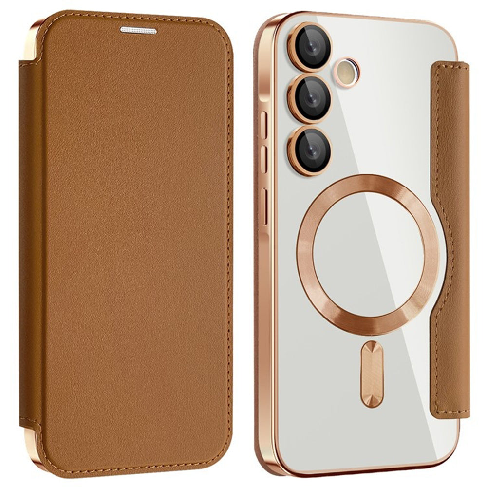 MagSafe-kuori Samsung Galaxy A35 5G A356:lle, Techsuit, SmartMag Book, Ruskea