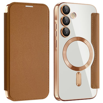 MagSafe-kuori Samsung Galaxy A35 5G A356:lle, Techsuit, SmartMag Book, Ruskea