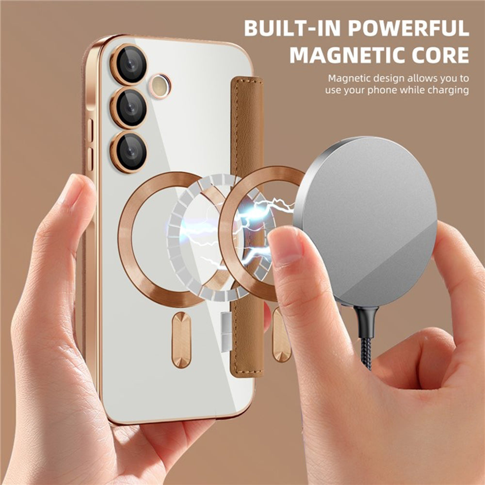 MagSafe-kuori Samsung Galaxy A35 5G A356:lle, Techsuit, SmartMag Book, Ruskea