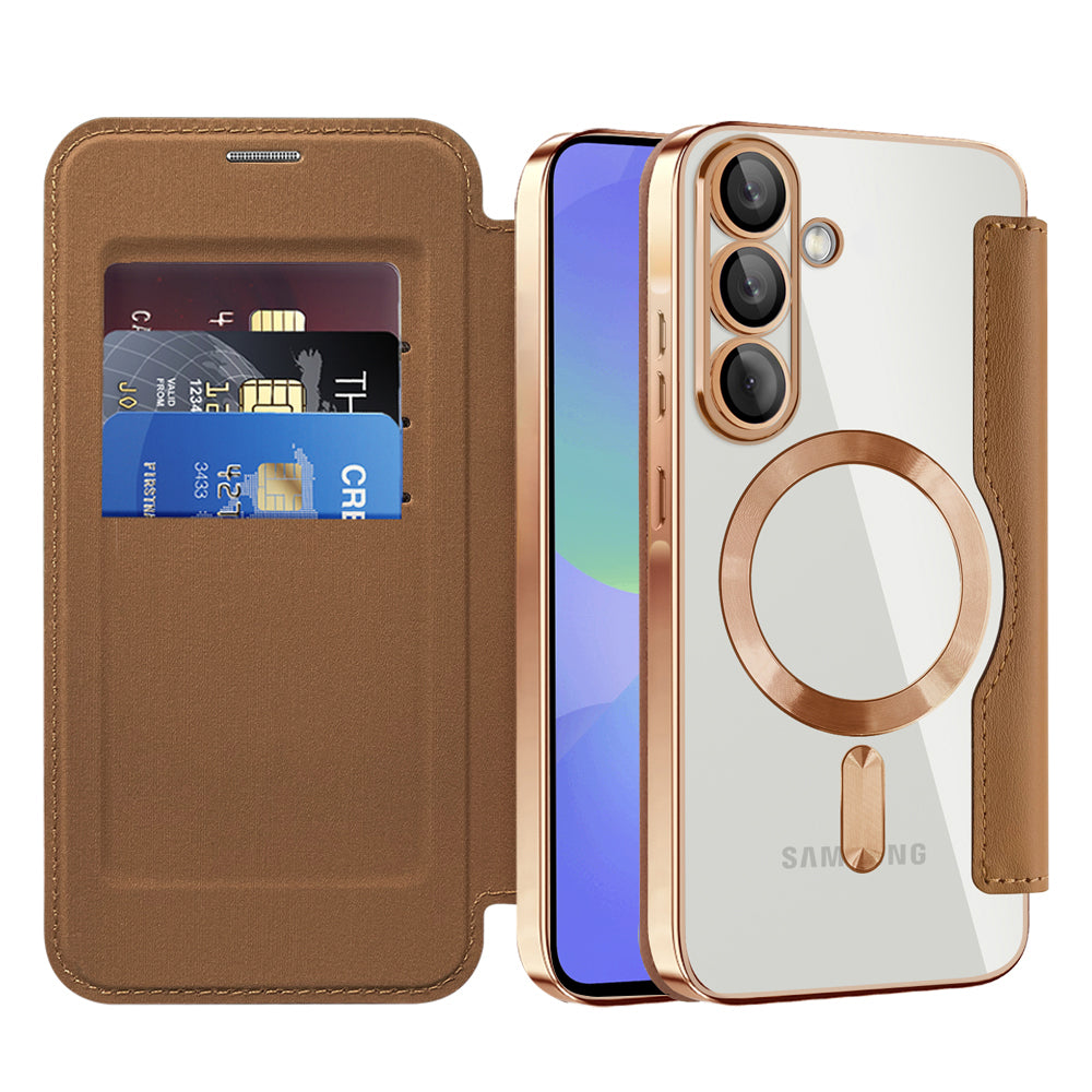 MagSafe-kuori Samsung Galaxy A36 A366:lle, Techsuit, SmartMag Book, Ruskea