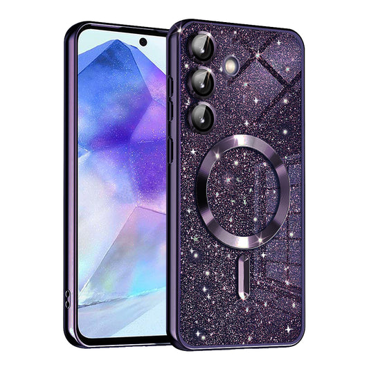 MagSafe-kuori Samsung Galaxy A55 5G A556:lle, Techsuit, Luxury Glitter, Tummanvioletti