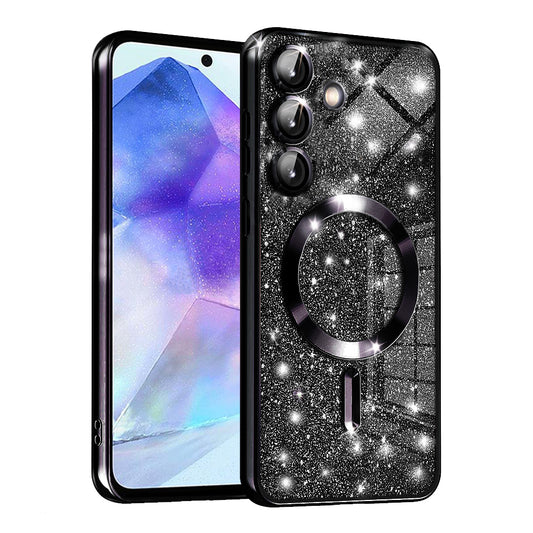 MagSafe-kuori Samsung Galaxy A55 5G A556:lle, Techsuit, Luxury Glitter, Musta