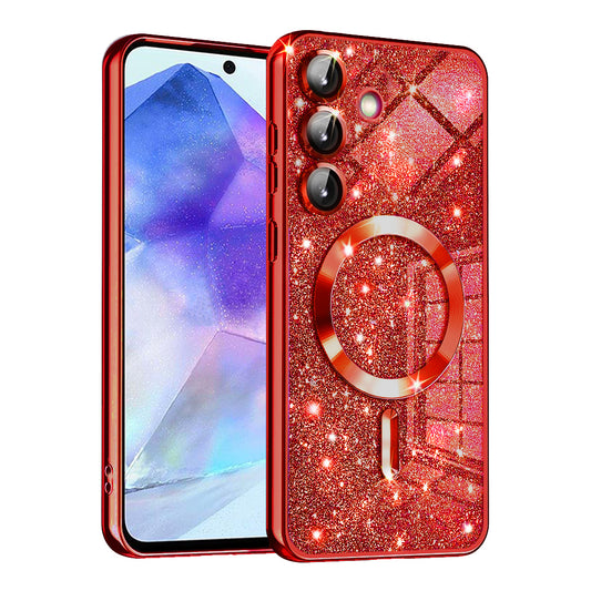 MagSafe-kuori Samsung Galaxy A55 5G A556:lle, Techsuit, Luxury Glitter, Punainen