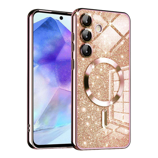 MagSafe-kuori Samsung Galaxy A55 5G A556:lle, Techsuit, Luxury Glitter, Vaaleanpunainen Kulta