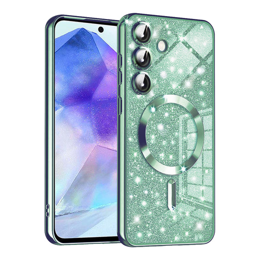 MagSafe-kuori Samsung Galaxy A55 5G A556:lle, Techsuit, Luxury Glitter, Vaaleanvihreä