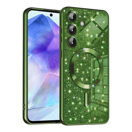 MagSafe-kuori Samsung Galaxy A55 5G A556:lle, Techsuit, Luxury Glitter, Tummanvihreä