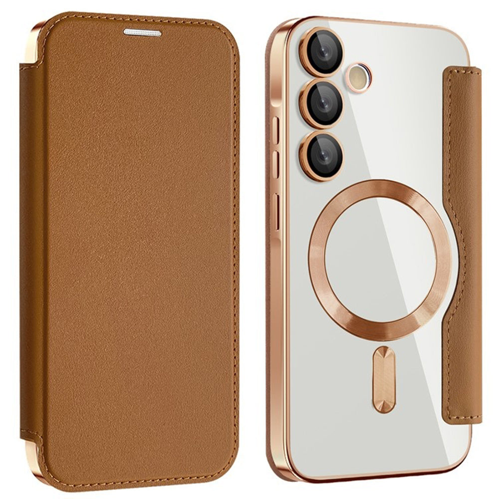 MagSafe-kuori Samsung Galaxy A55 5G A556:lle, Techsuit, SmartMag Book, Ruskea