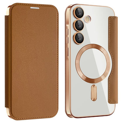 MagSafe-kuori Samsung Galaxy A55 5G A556:lle, Techsuit, SmartMag Book, Ruskea