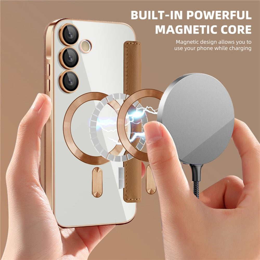 MagSafe-kuori Samsung Galaxy A55 5G A556:lle, Techsuit, SmartMag Book, Ruskea