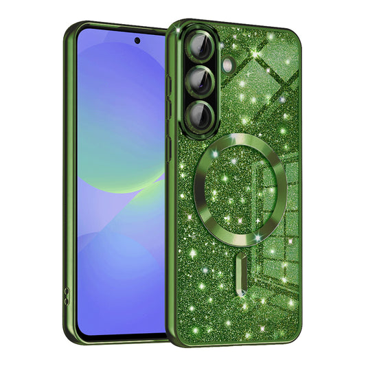 MagSafe-kuori Samsung Galaxy A56 A566 / A36 A366:lle, Techsuit, Luxury Glitter, Tummanvihreä