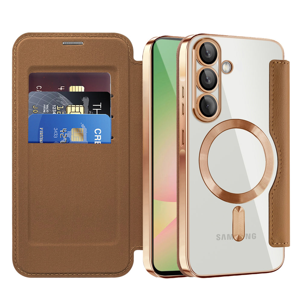 MagSafe-kuori Samsung Galaxy A56 A566:lle, Techsuit, SmartMag Book, Ruskea