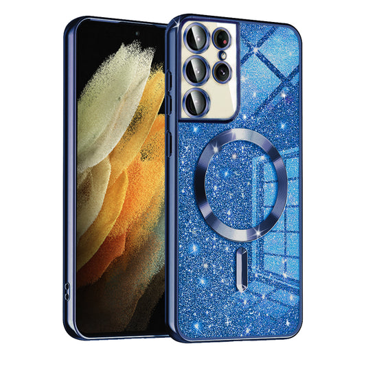 MagSafe-kuori Samsung Galaxy S21 Ultra 5G G998:lle, Techsuit, Luxury Glitter, Tummansininen
