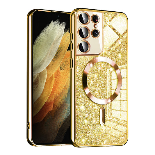 MagSafe-kuori Samsung Galaxy S21 Ultra 5G G998:lle, Techsuit, Luxury Glitter, Kultainen